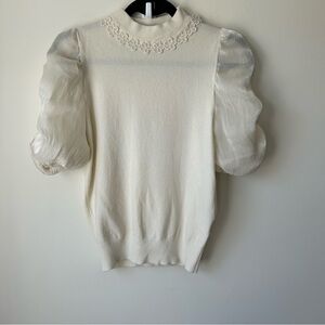 Chic Cream Puff Sleeve Sweater Blouse